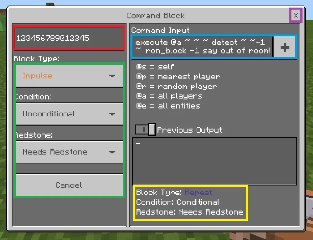 Minecraft Hileleri | Java & Bedrock Tüm Kodlar 1 Minecraft hileleri yazmak için kullanılan komut bloğu (Command Block) arayüzü ve gelişmiş execute komutu örneği.