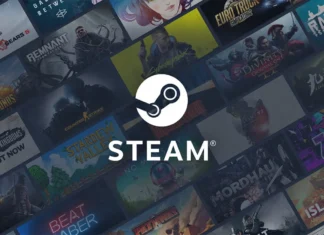 Merkezde beyaz Steam logosu ve arka planda çeşitli popüler bilgisayar oyunlarının (Cyberpunk 2077, Stardew Valley, Sekiro) kapak görsellerinden oluşan kolaj.